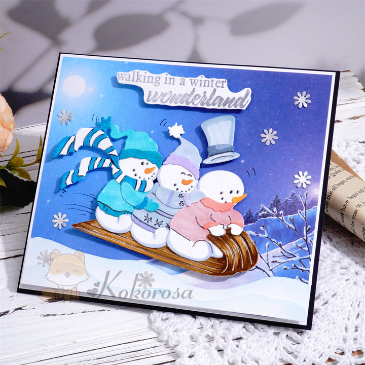 Kokorosa Metal Cutting Dies with Snowman Sled Skiing