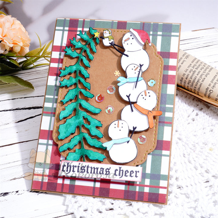 Kokorosa Metal Cutting Dies with Snowmen Decorating Christmas Tree