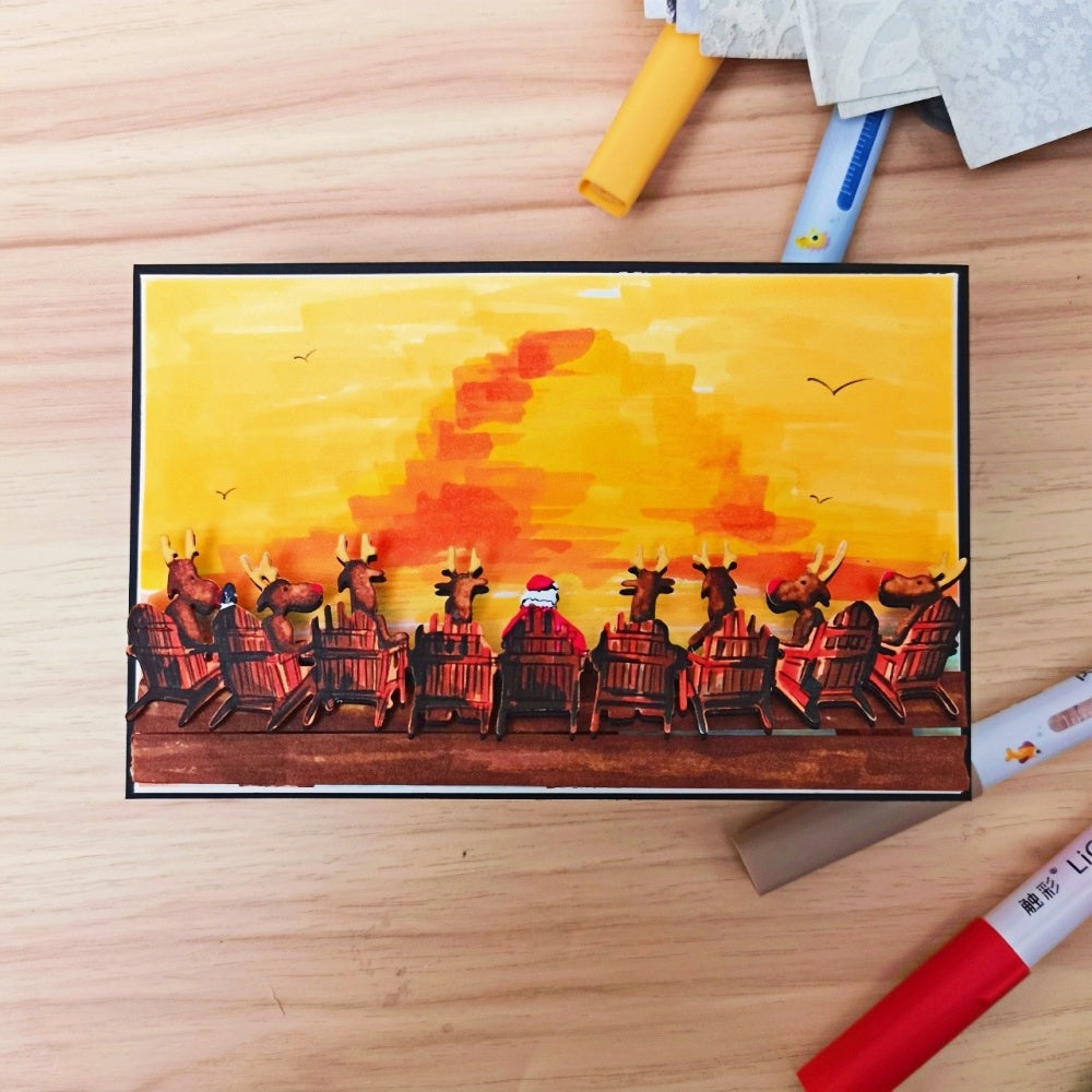 Santa Claus and Reindeers on Chairs Cutting Dies