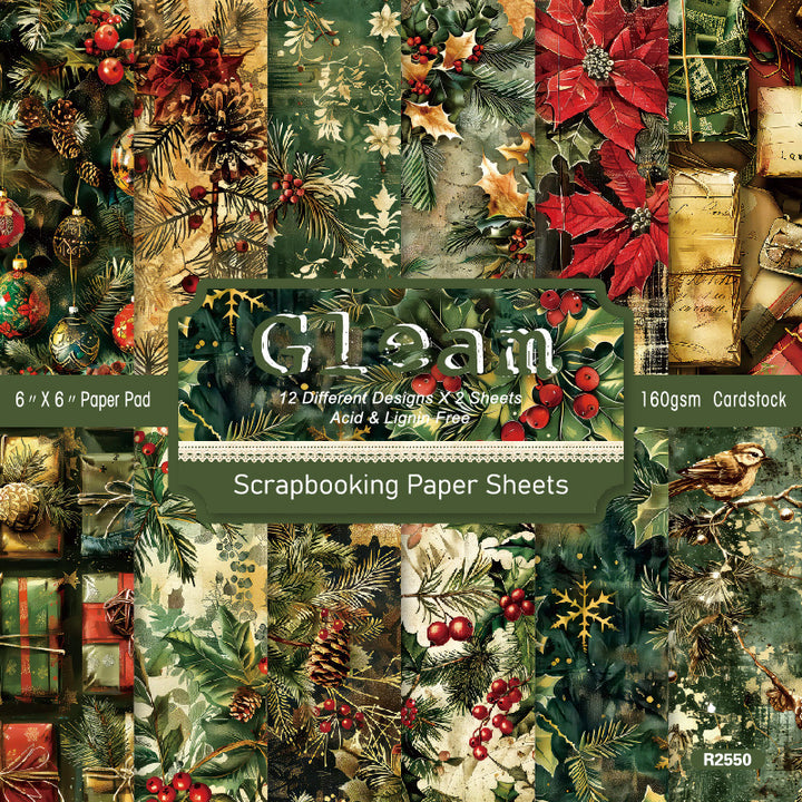 Kokorosa 24PCS 6" Gleam Scrapbook & Cardstock Paper