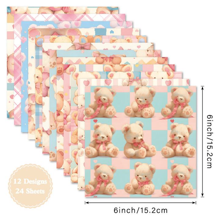 Kokorosa 24PCS 6" Cuddly Bears Scrapbook & Cardstock Paper