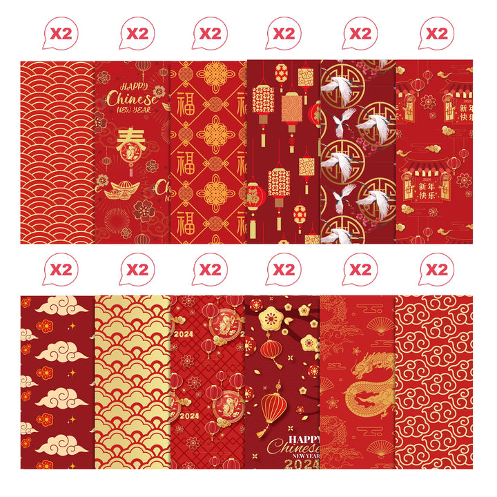Kokorosa 24PCS 12" Chinese Happy New Year Scrapbook & Cardstock Paper