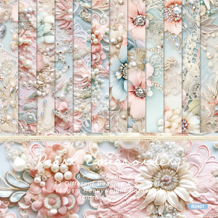 Kokorosa 24PCS 6" Pearl Embroidery Scrapbook & Cardstock Paper
