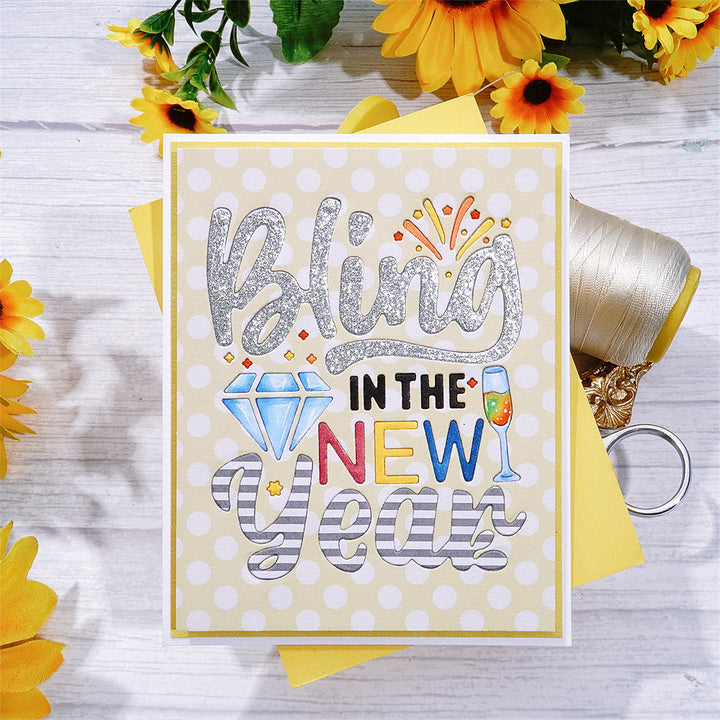 Kokorosa Metal Cutting Dies With "Bling In The New Year" Word
