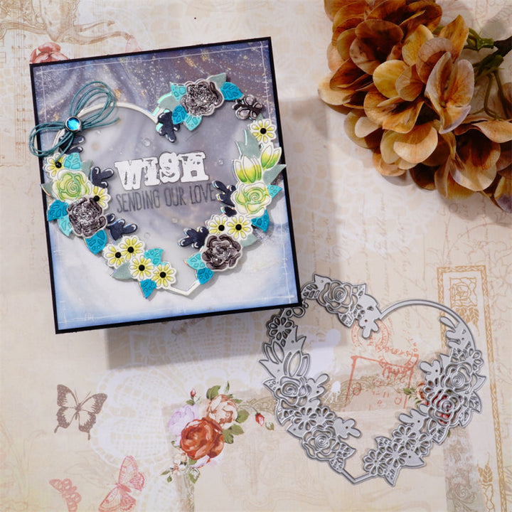 Kokorosa Metal Cutting Dies With Lace Flower Heart Frame