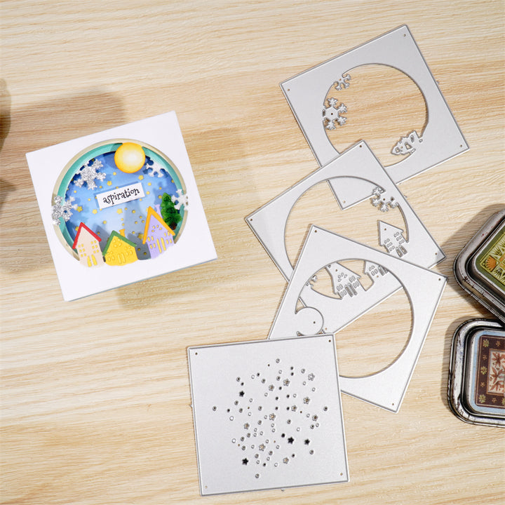 Kokorosa Metal Cutting Dies with 4Pcs Layered Snowscape Village