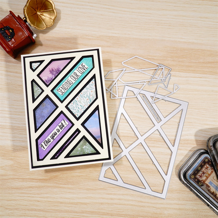 Kokorosa Metal Cutting Dies with Diagonal Rectangular Grid Background Board