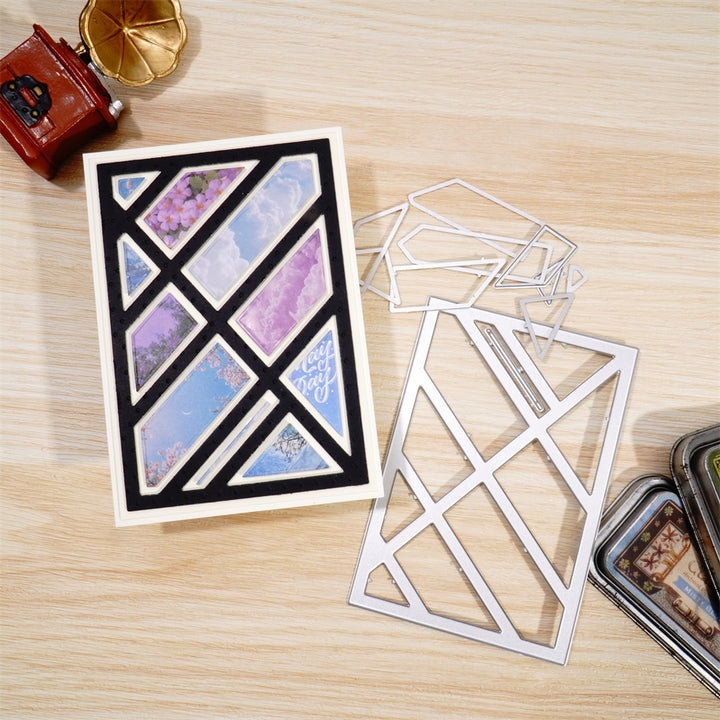 Kokorosa Metal Cutting Dies with Diagonal Rectangular Grid Background Board