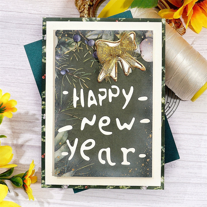 Kokorosa Metal Cutting Dies with "Happy New Year" Background Board