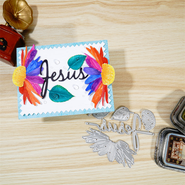 Kokorosa Metal Cutting Dies with Leaves & "Jesus" Word