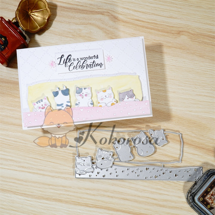 Kokorosa Metal Cutting Dies with Row of Sleeping Cats