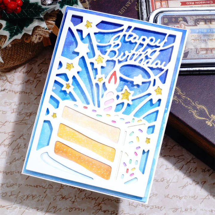 Kokorosa Metal Cutting Dies with "Happy Birthday" Word & Birthday Cake Background Board