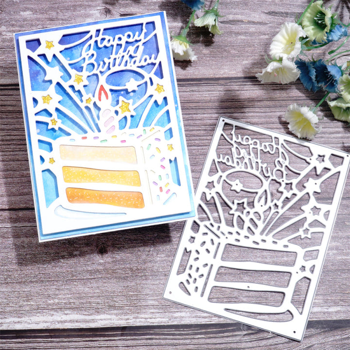Kokorosa Metal Cutting Dies with "Happy Birthday" Word & Birthday Cake Background Board
