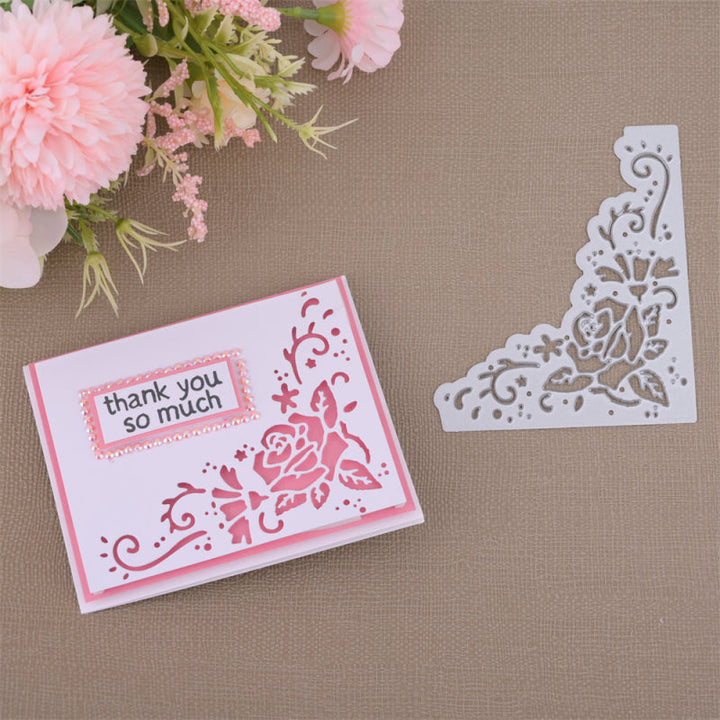 Kokorosa Metal Cutting Dies with Hollow Rose Right Angle Decoration