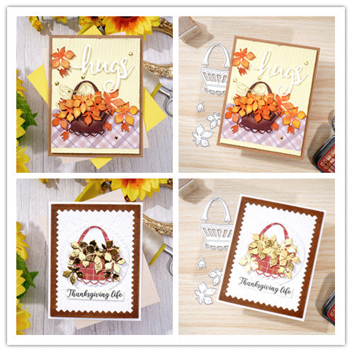 Autumn card: Basket of Maple Leaves Cutting Dies