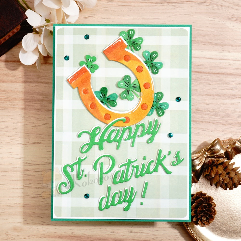 Kokorosa Metal Cutting Dies with Horseshoe,Clover and 'Happy St Patrick's day'