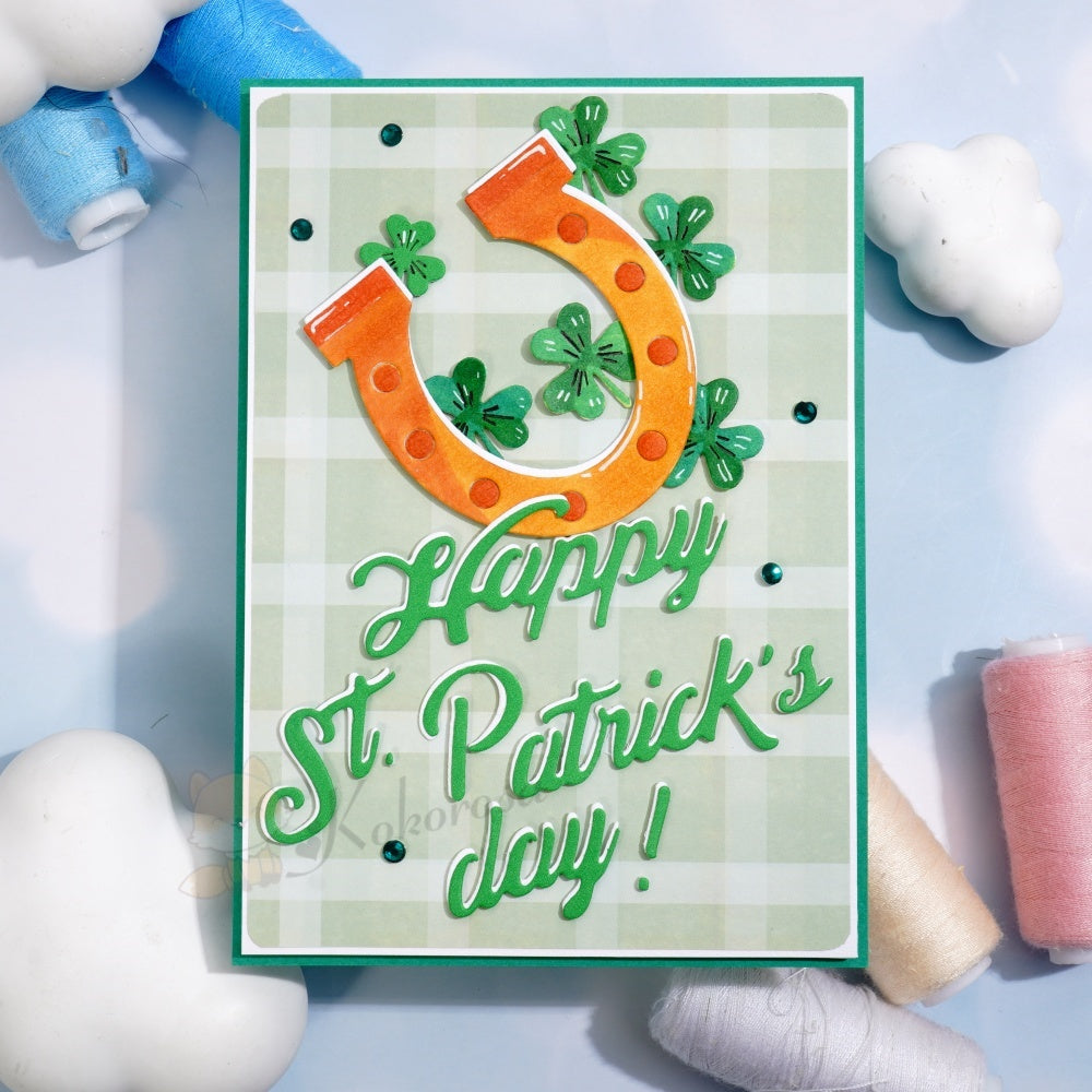 Kokorosa Metal Cutting Dies with Horseshoe,Clover and 'Happy St Patrick's day'