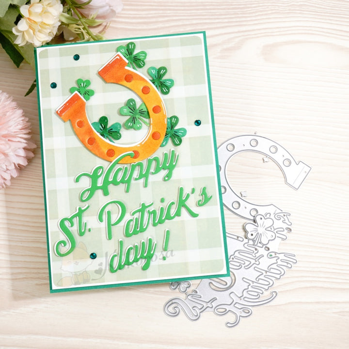 Kokorosa Metal Cutting Dies with Horseshoe,Clover and 'Happy St Patrick's day'