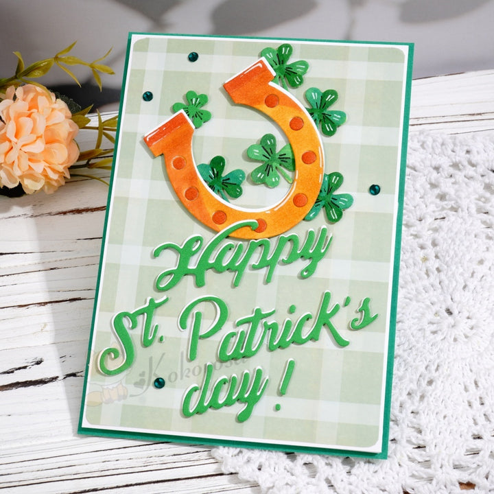 Kokorosa Metal Cutting Dies with Horseshoe,Clover and 'Happy St Patrick's day'