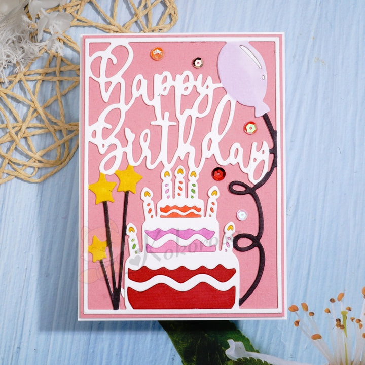 Kokorosa Metal Cutting Dies with Happy Birthday Cake Background Board