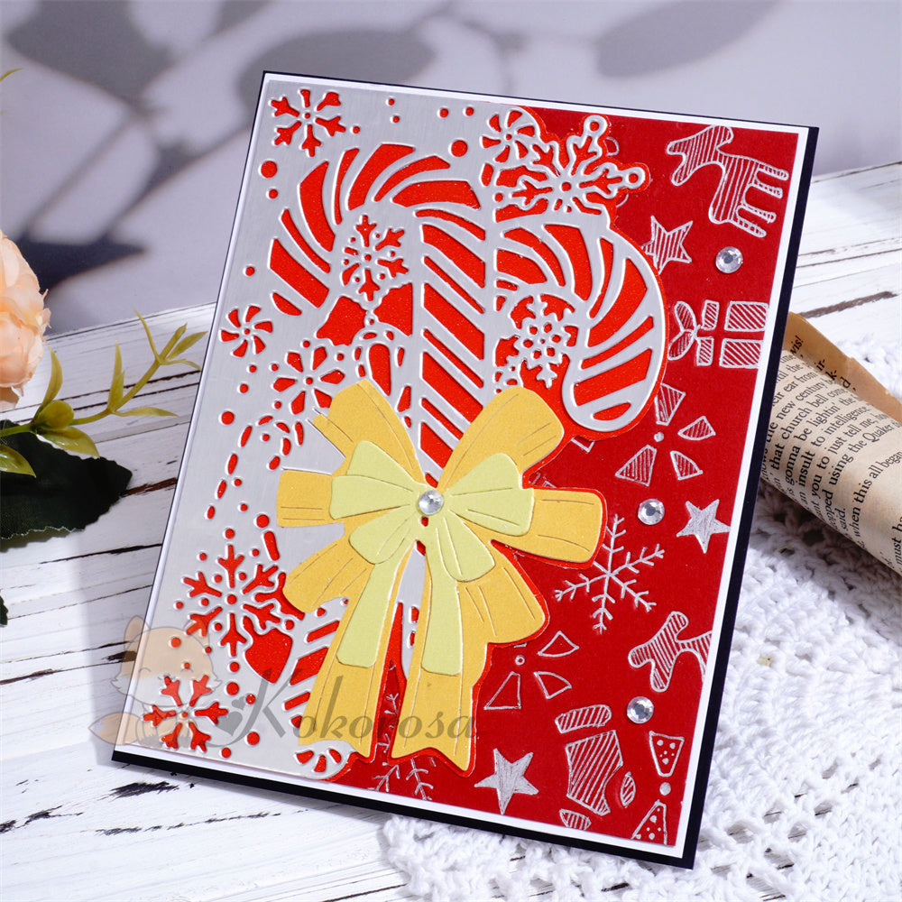 Kokorosa Metal Cutting Dies with Christmas Cane & Bow Border Board