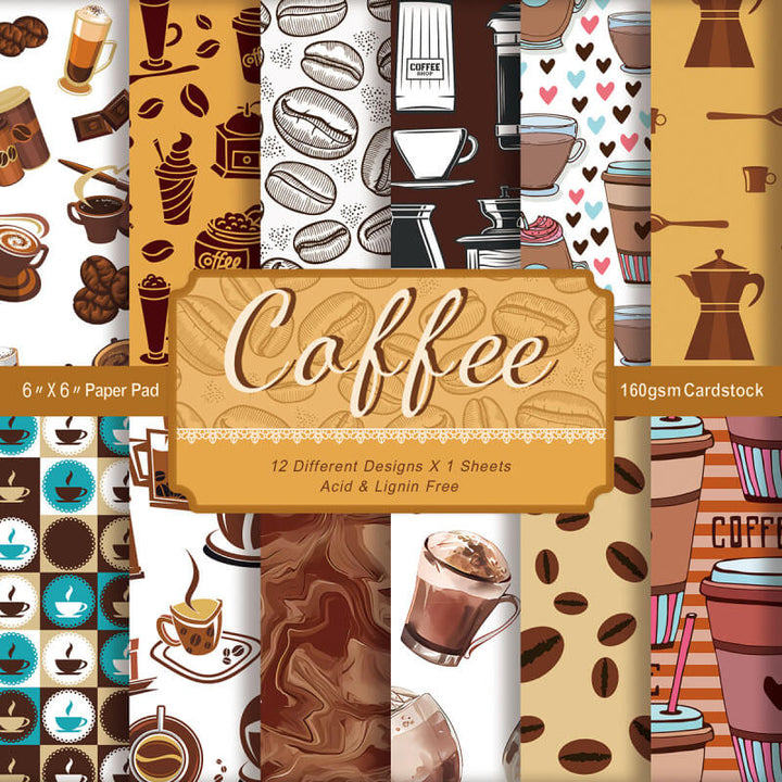 Kokorosa 12PCS 6" Coffee Style Scrapbook & Cardstock Paper