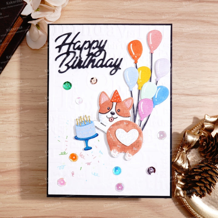 Kokorosa Metal Cutting Dies with Shiba Inu Balloon and Cake