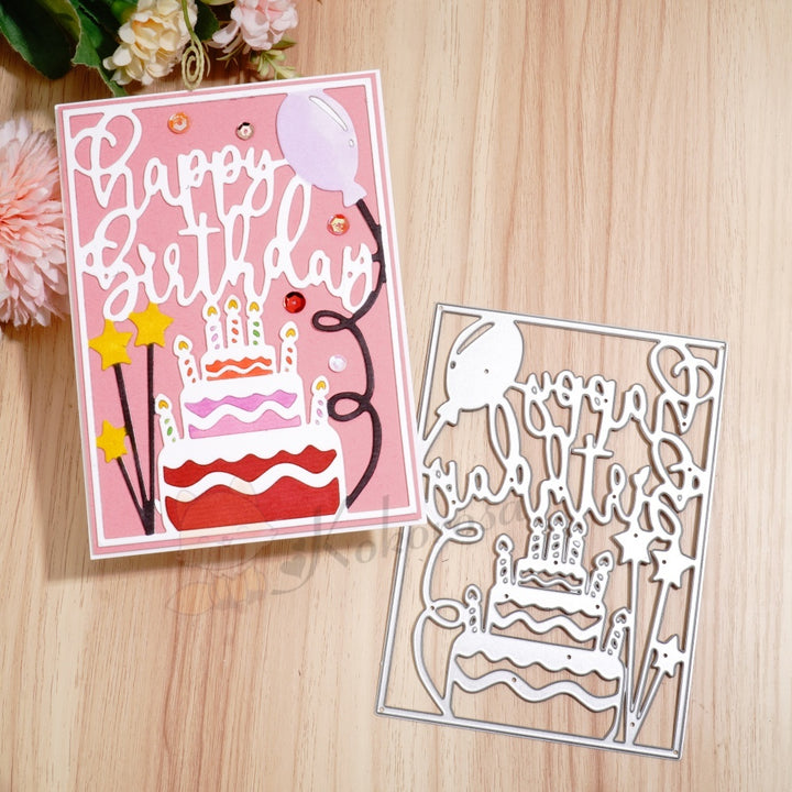 Kokorosa Metal Cutting Dies with Happy Birthday Cake Background Board