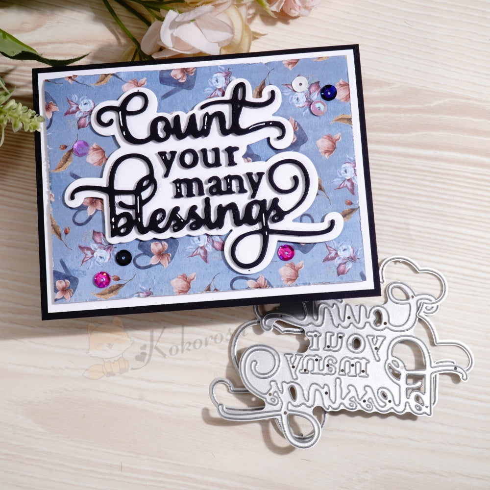 Kokorosa Metal Cutting Dies with 'Counting Your many blessings' Word