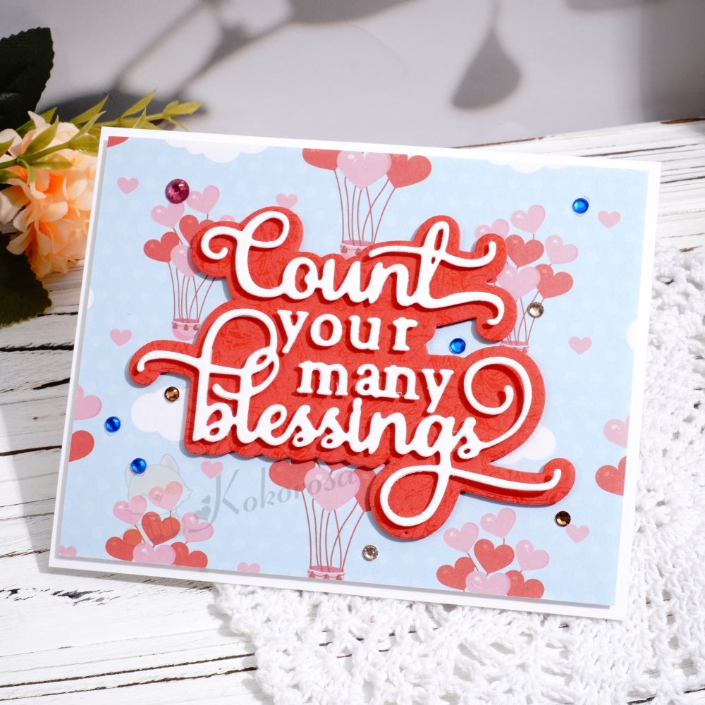 Kokorosa Metal Cutting Dies with 'Counting Your many blessings' Word