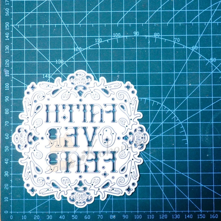 Kokorosa Metal Cutting Dies with FAITH OVER FEAR Background Board