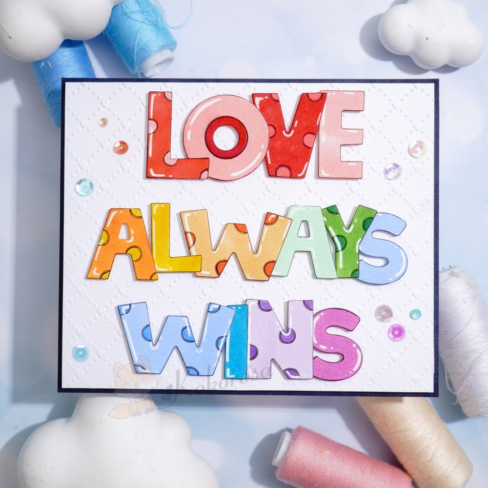 Kokorosa Metal Cutting Dies with 'LOVE ALWAYS WINS' Word