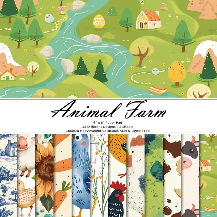 Kokorosa 24PCS 6" Animal Farm Scrapbook & Cardstock Paper