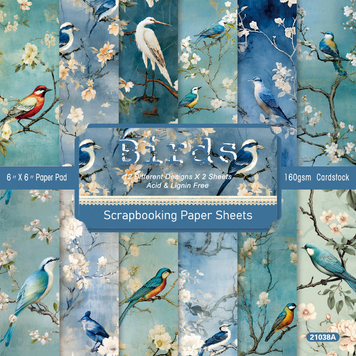 Kokorosa 24PCS 6" Birds Element Scrapbook & Cardstock Paper