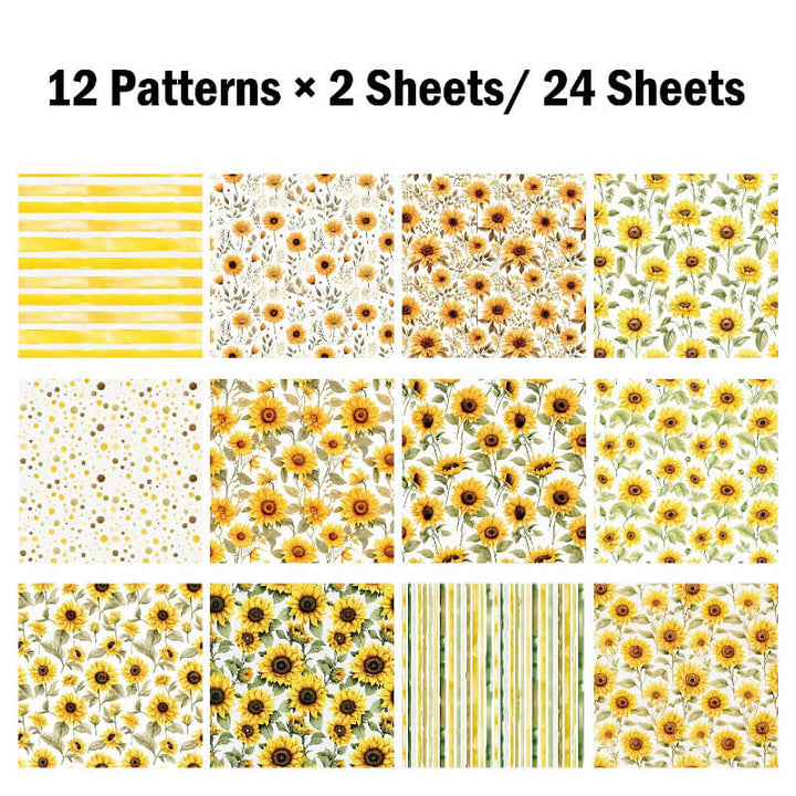 Kokorosa 24PCS 6" Blooming Sunflowers Scrapbook & Cardstock Paper