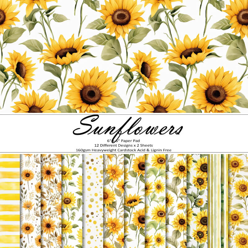 Kokorosa 24PCS 6" Blooming Sunflowers Scrapbook & Cardstock Paper