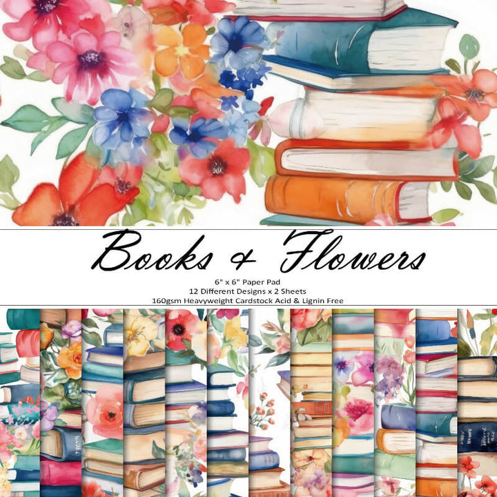 Kokorosa 24PCS 6" Books and Flowers Scrapbook & Cardstock Paper