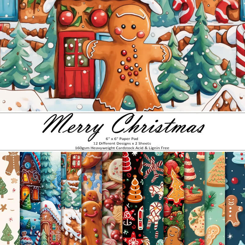 Kokorosa 24PCS 6" Christmas Gingerbread Man Scrapbook & Cardstock Paper