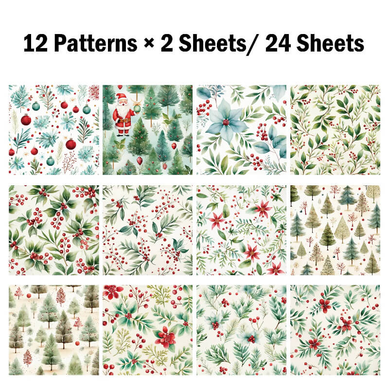 Kokorosa 24PCS 6" Christmas Green Plants Scrapbook & Cardstock Paper