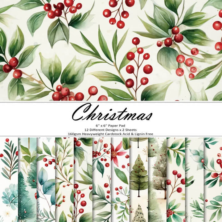 Kokorosa 24PCS 6" Christmas Green Plants Scrapbook & Cardstock Paper