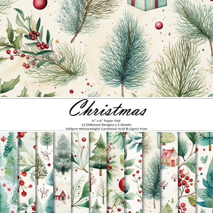 Kokorosa 24PCS 6" Christmas Pine Needle Scrapbook & Cardstock Paper