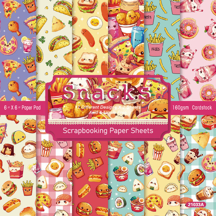 KOKOROSA 24PCS 6" Delicious Snacks Scrapbook & Cardstock Paper