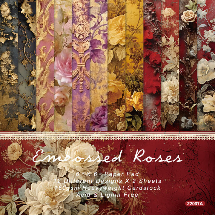 KOKOROSA 24PCS 6" Embossed Roses Scrapbook & Cardstock Paper