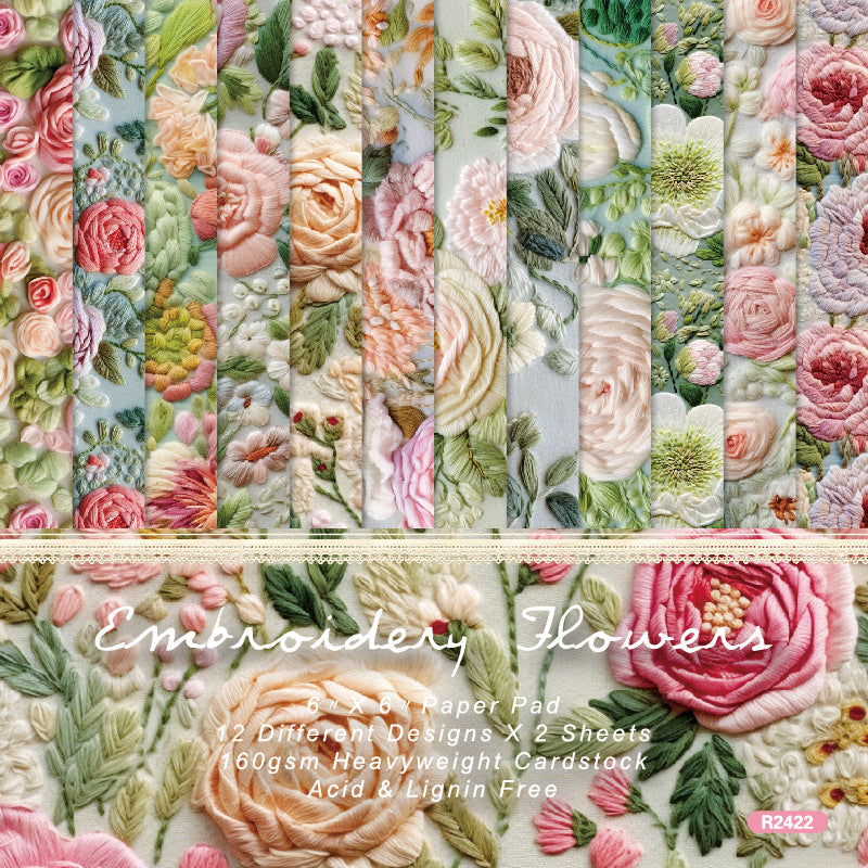 Kokorosa 24PCS 6" Embroidery Flowers Scrapbook & Cardstock Paper