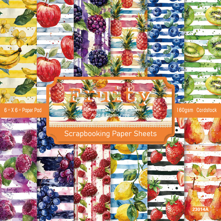 KOKOROSA 24PCS 6" Fresh Fruit Scrapbook & Cardstock Paper