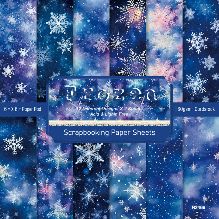 Kokorosa 24PCS 6" Frozen Snowflake Scrapbook & Cardstock Paper