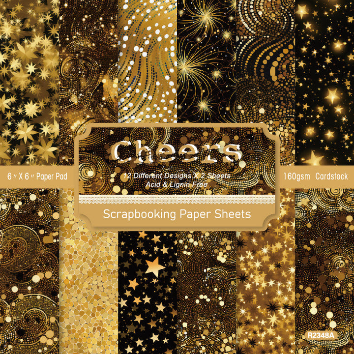 Kokorosa 24PCS 6" Golden Cheers Scrapbook & Cardstock Paper