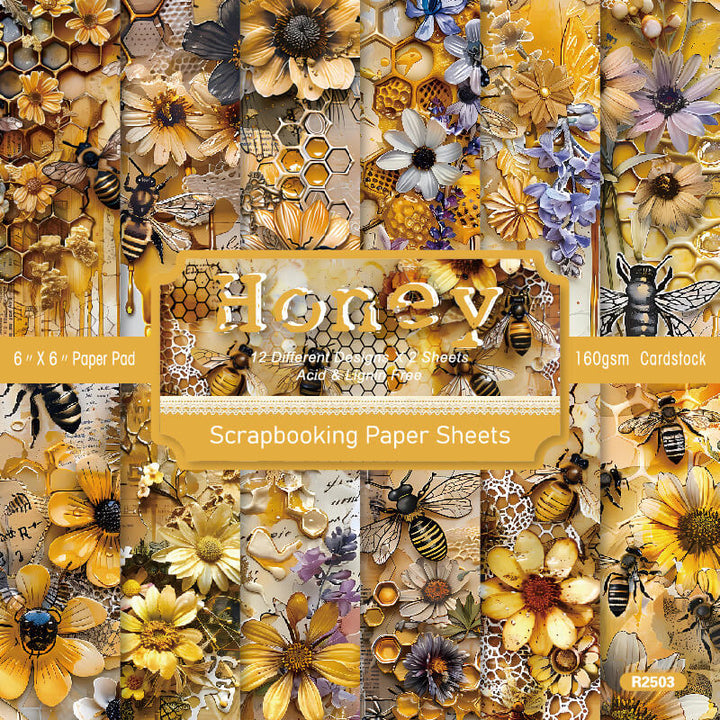 Kokorosa 24PCS 6" Honeycomb and Bee Scrapbook & Cardstock Paper