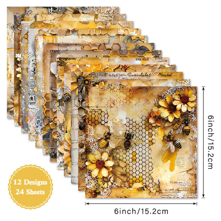 Kokorosa 24PCS 6" Honeycomb and Bee Scrapbook & Cardstock Paper