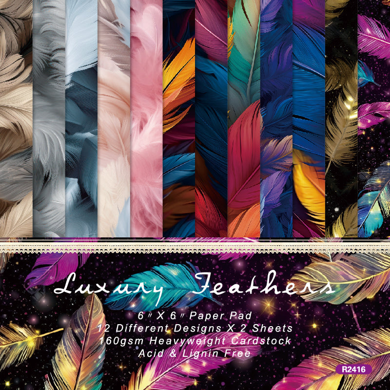 Kokorosa 24PCS 6" Luxury Feathers Scrapbook & Cardstock Paper